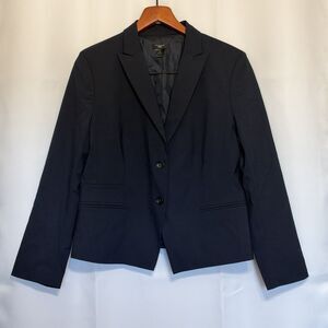 Ann Taylor Blazer Jacket Size 14 Petites Navy Two Button Notch Lapels